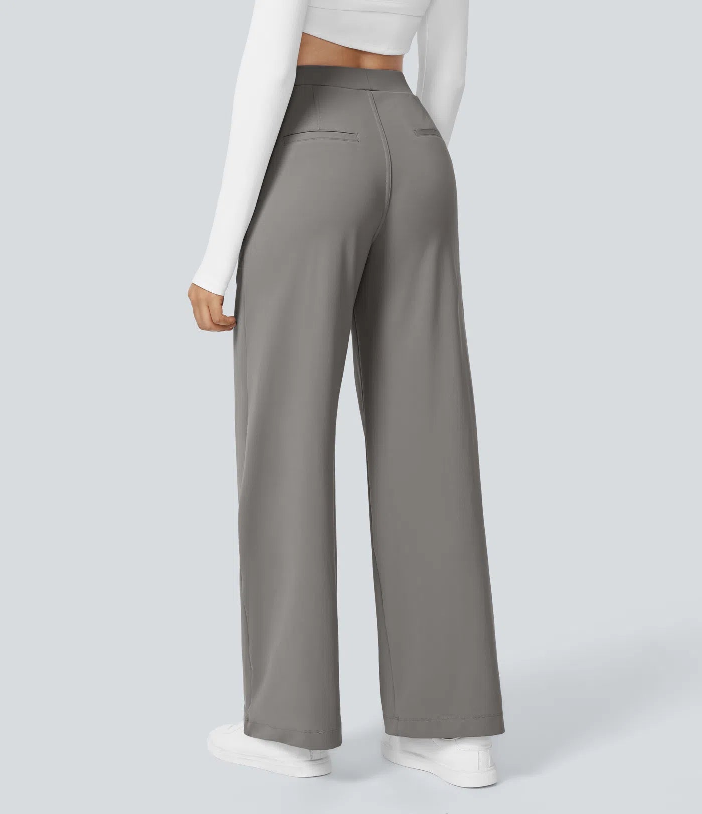 Elegant Straight-Leg Work Pants with High Elastic Waistband