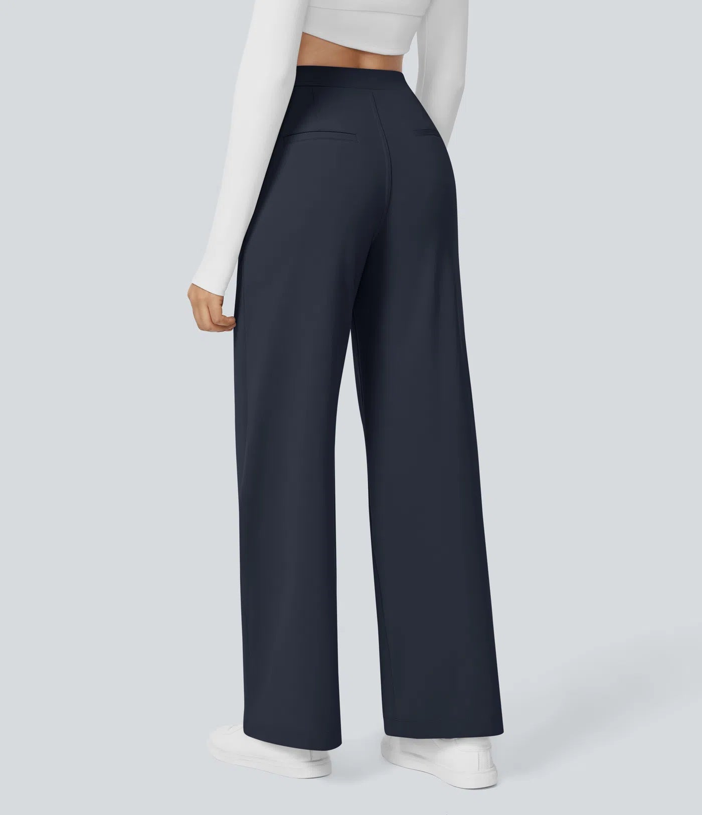 Elegant Straight-Leg Work Pants with High Elastic Waistband