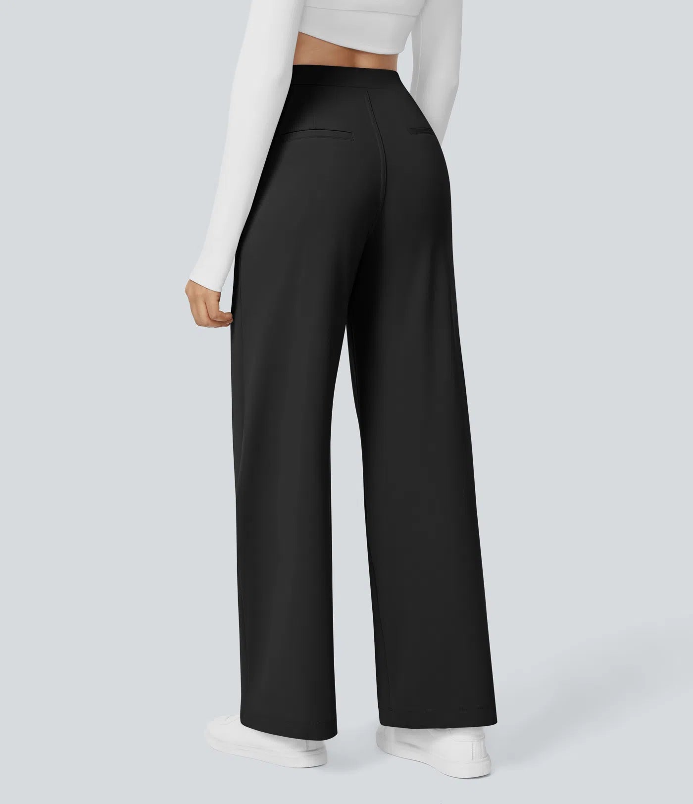 Elegant Straight-Leg Work Pants with High Elastic Waistband