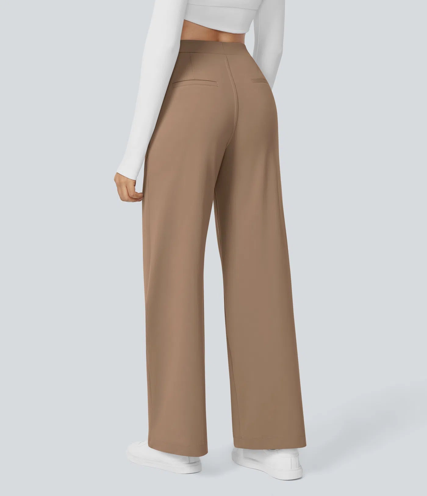 Elegant Straight-Leg Work Pants with High Elastic Waistband