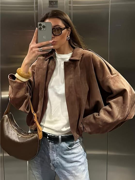 Stylish and Warm Jacket with Suede Effect